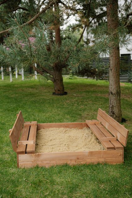 impregnuota smėlio dėžė hatis, 120x120 cm ir 250 kg smėlio