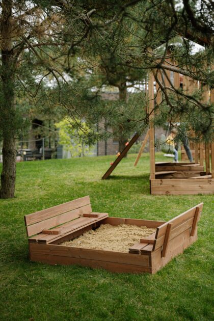 impregnuota smėlio dėžė hatis, 120x120 cm ir 250 kg smėlio