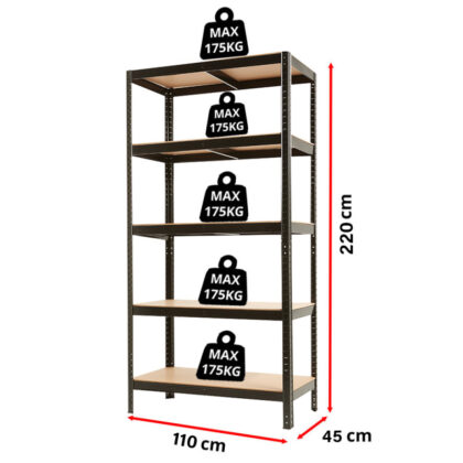 Sandėliavimo lentyna – stelažas 220x110x45cm, 175 kg, juoda