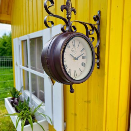 Dvipusis lauko laikrodis-termometras