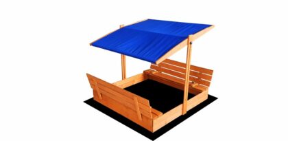 Impregnuota medinė smėlio dėžė su mėlynos spalvos stogeliu, 140x140 cm