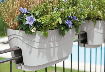 Balkono vazonas, betono spalvos, 55 cm