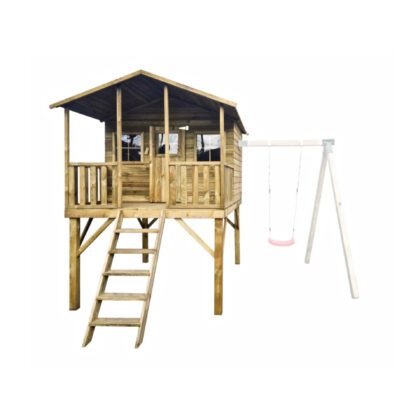 Medinis vaikų žaidimų namelis "Girinukas" su sūpynėmis