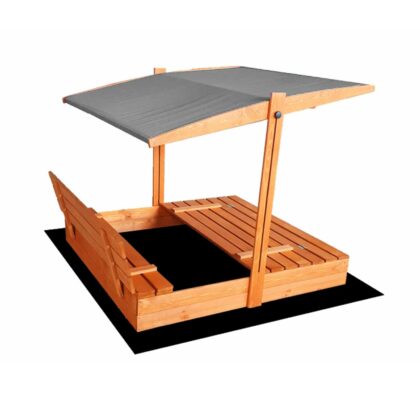 Impregnuota medinė smėlio dėžė su pilkos spalvos stogeliu, 140x140 cm