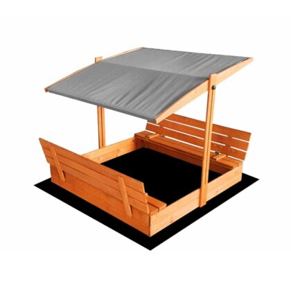 Impregnuota medinė smėlio dėžė su pilkos spalvos stogeliu, 140x140 cm