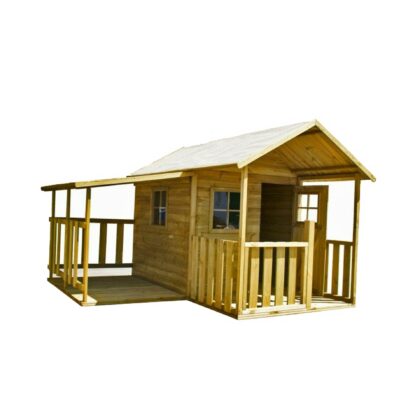 Medinis vaikų žaidimų namelis "Riešutėlis" su medine pavėsine