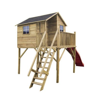 Medinis vaikų žaidimų namelis "Didysis Gandriukas" su dvigubomis sūpynėmis