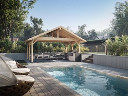 medinė stoginė automobiliams „robertas“ 20,6 m2