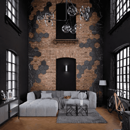 Sienos dekoracija Hexagon, 30x30cm, black marble