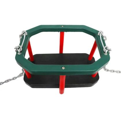 Sūpynės su apsauga ir grandinėmis „Meškutis“, raudona su žalia