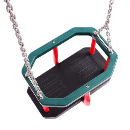 Sūpynės su apsauga ir grandinėmis „Meškutis“, raudona su žalia