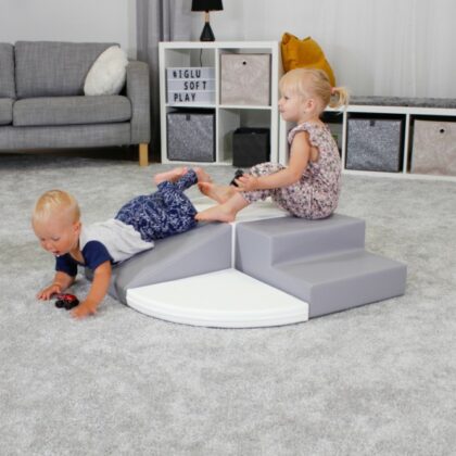 Minkštų kaladėlių komplektas "Keturi", pilka/balta