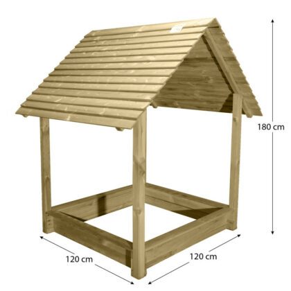 Impregnuota medinė smėlio dėžė su mediniu stogeliu, 120x120 cm