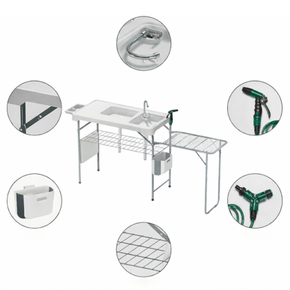 universalus sulankstomas lauko stalas su lentyna, 177 x 58 x 92 cm