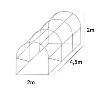 Šiltnamis su armuota plėvele, 9 m2, 2 x 4,5 m, baltas