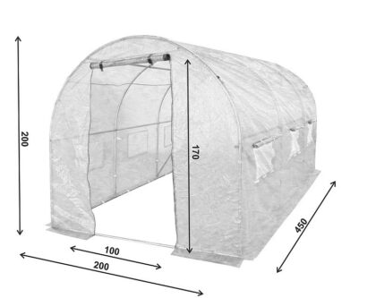 Šiltnamis su armuota plėvele, 9 m2, 2 x 4,5 m, baltas