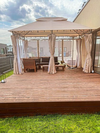 Lauko pavėsinė, 3 x 4 m, su tinkleliu, smėlio spalvos - Image 9