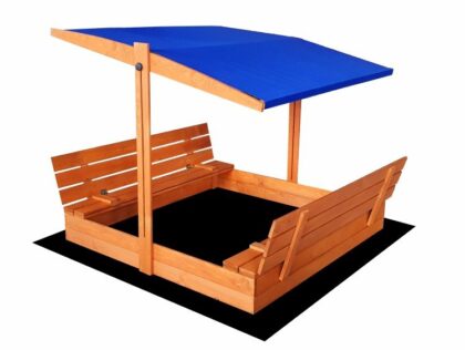 Impregnuota medinė smėlio dėžė su mėlynos spalvos stogeliu, 120x120 cm - Image 2