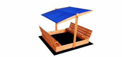 Impregnuota medinė smėlio dėžė su mėlynos spalvos stogeliu, 120x120 cm - Image 13