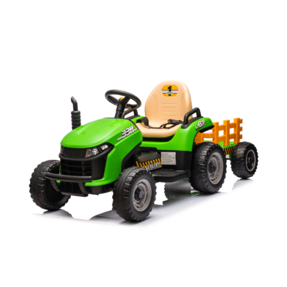 vaikiškas elektrinis traktorius su priekaba hatis, žalias/geltonas