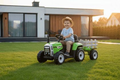 Vaikiškas elektrinis traktorius su priekaba, žalias/pilkas - Image 2