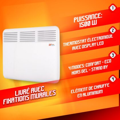 Sieninis konvektorius 1500W Elec. Termostatas