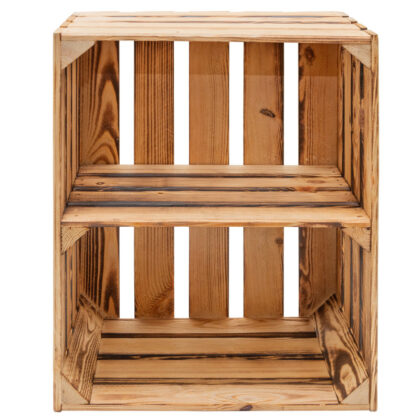 Medinė dėžė su perskyrimu ir ratukais, 50 x 40 x 30 cm, deginto medžio