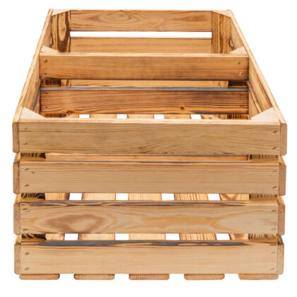 Medinė dėžė su perskyrimu ir ratukais, 50 x 40 x 30 cm, deginto medžio