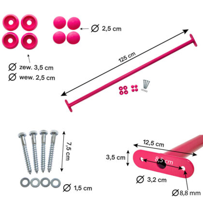 Metalinis skersinis 125 cm, rožinis