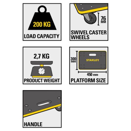 STANLEY MS572 Klijuotos faneros vežimėlis 200 kg mažas