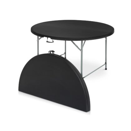 apvalus sulankstomas lauko stalas, 122 x 74 cm, juodas