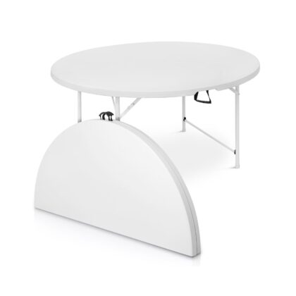 apvalus sulankstomas lauko stalas, 122 x 74 cm, baltas