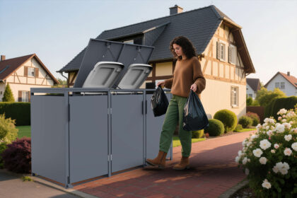 metalinė konteinerio stoginė, triguba, su pedalu, antracito