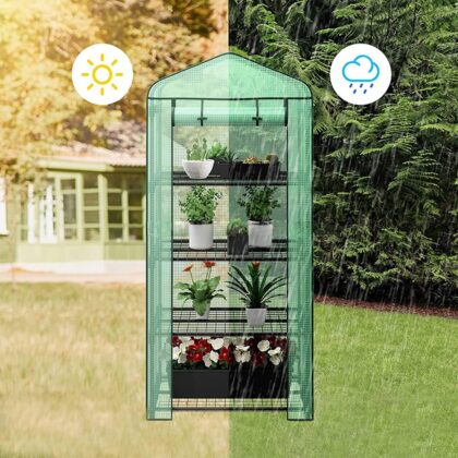 mini šiltnamis daigykla su lentynomis, 69x49x160 cm, žalias