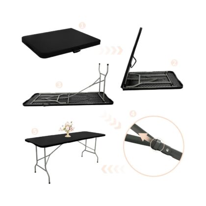 sulankstomas lauko stalas, 180 x 70 x 74 cm, juodas