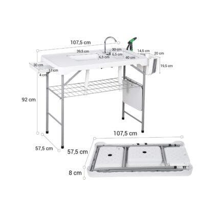 universalus sulankstomas lauko stalas su lentyna, 177 x 58 x 92 cm