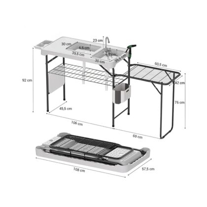 universalus sulankstomas lauko stalas su lentyna, 177 x 58 x 92 cm