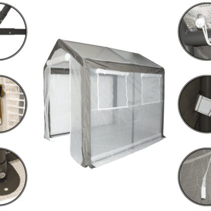 Šiltnamis su armuota plėvelė, 180 x 240 x 230 cm, pilkas