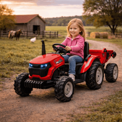 vaikiškas elektrinis traktorius su priekaba hatis, raudonas