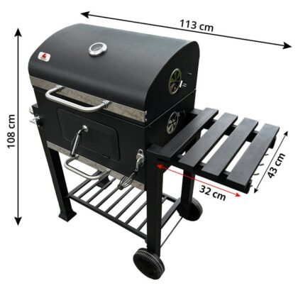 kepsninė – grilis. 113.5 x 50 x 107 cm. su ketaus grotelėmis ir uždangalu