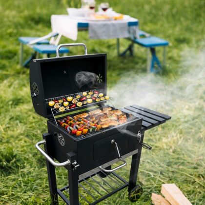 kepsninė – grilis. 113.5 x 50 x 107 cm. su ketaus grotelėmis ir uždangalu