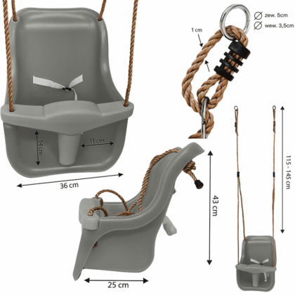 vaikiškos sūpynės su apsauga, pilkos