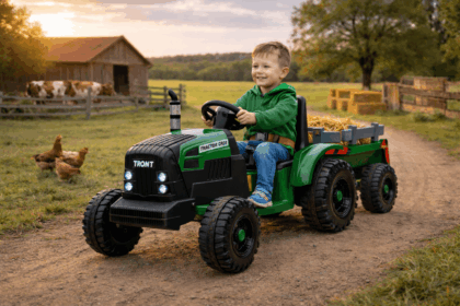 vaikiškas elektrinis traktorius su priekaba hatis, tamsiai žalias/pilkas