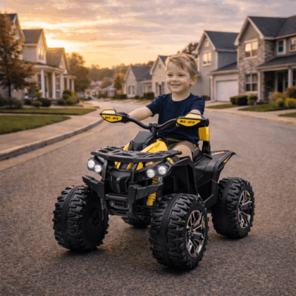 vaikiškas elektrinis keturratis hatis, geltonas