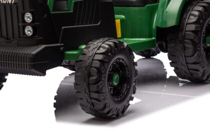 vaikiškas elektrinis traktorius su priekaba, tamsiai žalias/pilkas