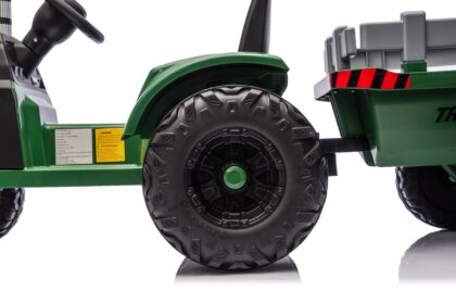 vaikiškas elektrinis traktorius su priekaba, tamsiai žalias/pilkas