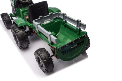 vaikiškas elektrinis traktorius su priekaba, tamsiai žalias/pilkas