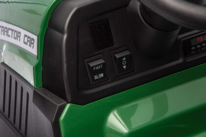 vaikiškas elektrinis traktorius su priekaba, tamsiai žalias/pilkas