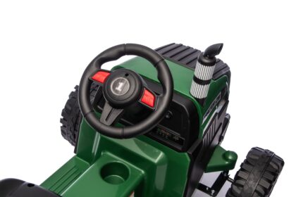 vaikiškas elektrinis traktorius su priekaba, tamsiai žalias/pilkas