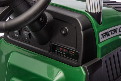 vaikiškas elektrinis traktorius su priekaba, tamsiai žalias/pilkas
